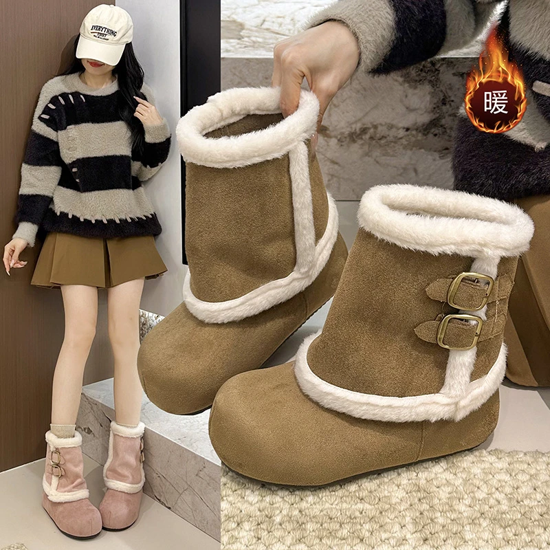 加绒加厚两穿保暖厚底雪地靴女款2025新款冬百搭增高毛毛裤管棉鞋