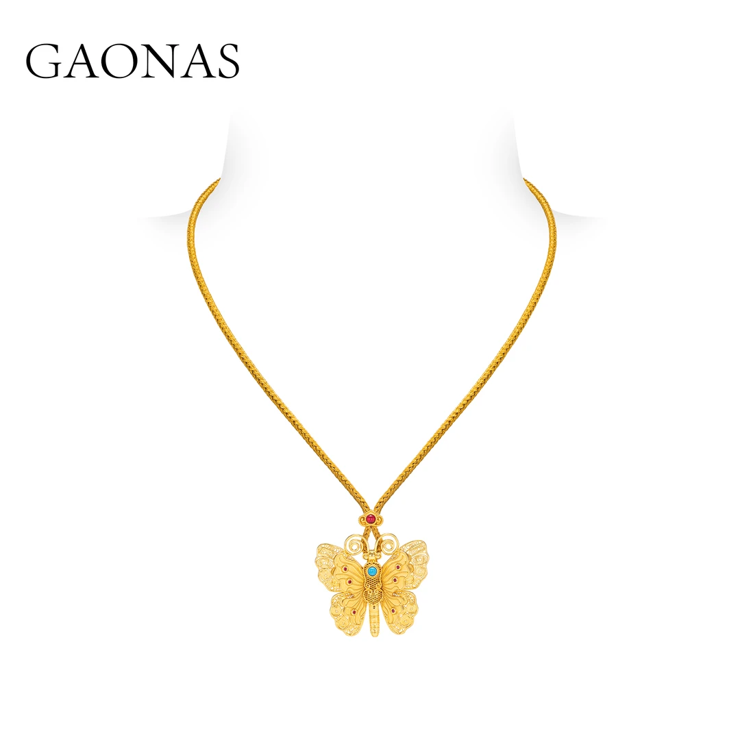 GAONAS 镀K金项链 翩若惊鸿 镂空金色蝴蝶项链 11394XGO