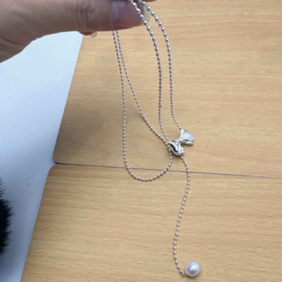 天然淡水珍珠毛衣链蝴蝶结可调节款时尚百搭轻奢个性圣诞新年礼物