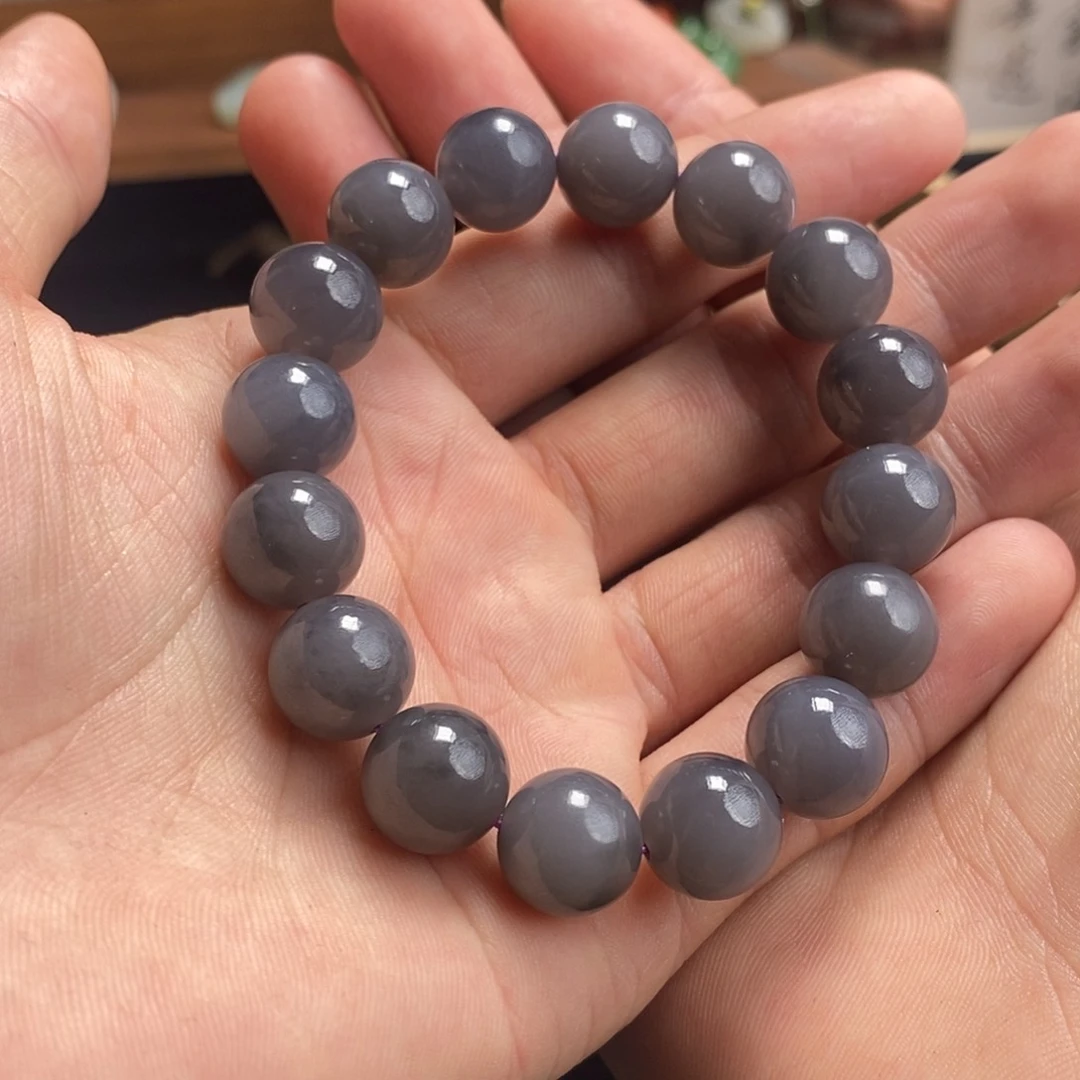 和田玉（糖玉）手链未镶嵌烟紫卡12