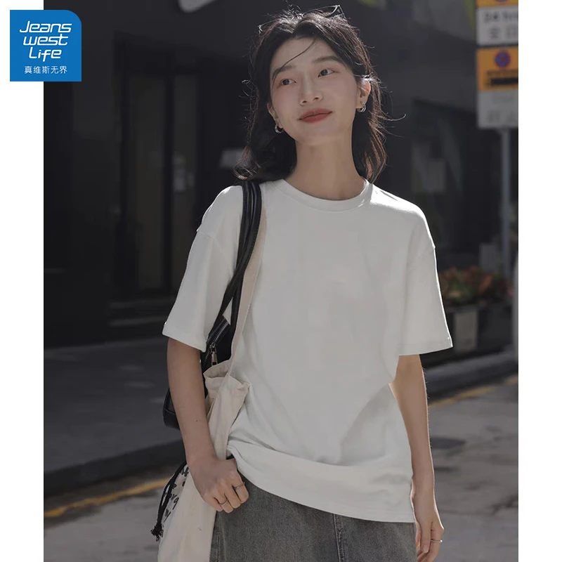 真维斯无界宽松圆领白色短袖百搭时尚休闲简约纯棉T恤春夏季新款