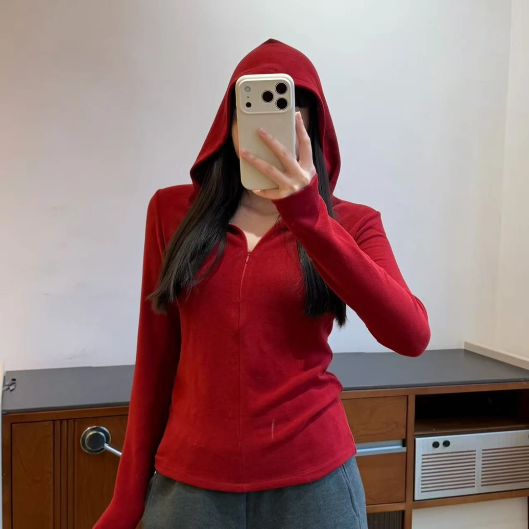 【柳条儿】半拉链连帽衫  华绒Q弹软糯双面加绒修身保暖拉链衫