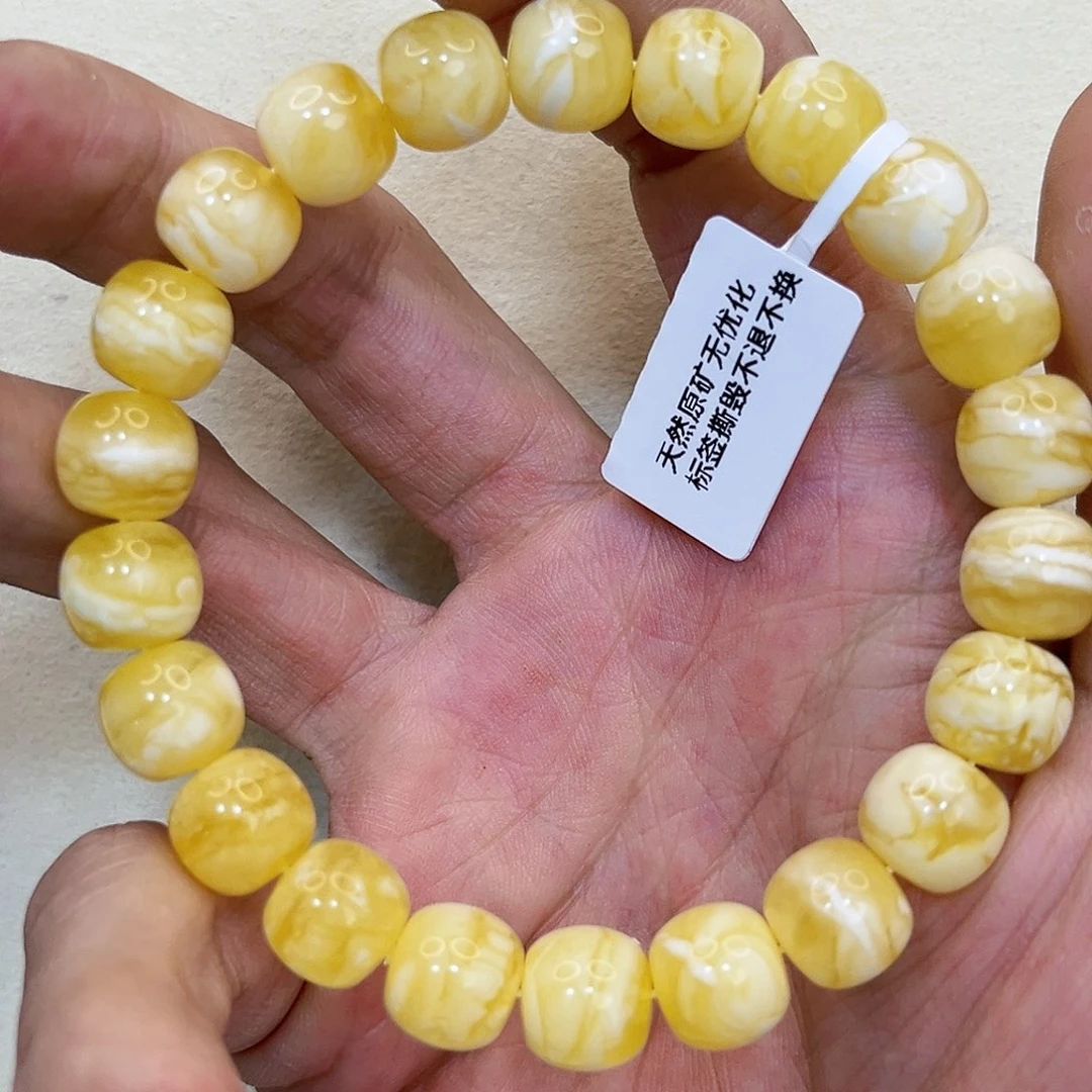 无***告琥珀未镶嵌裸石10.5mm虎皮千层老型手串