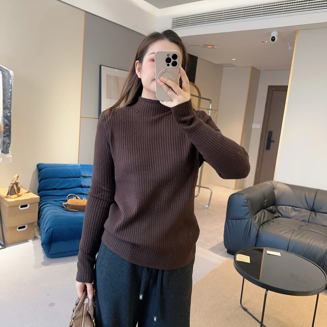 【欧加粒粒】简约纯色半高领坑条打底针织衫长袖百搭显瘦 D25112905