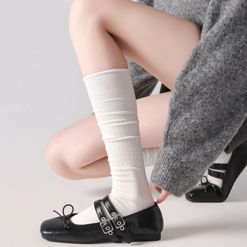 新款秋冬棉袜小腿袜超柔细腻纯色百搭袜子可露丽咖色及膝袜女潮