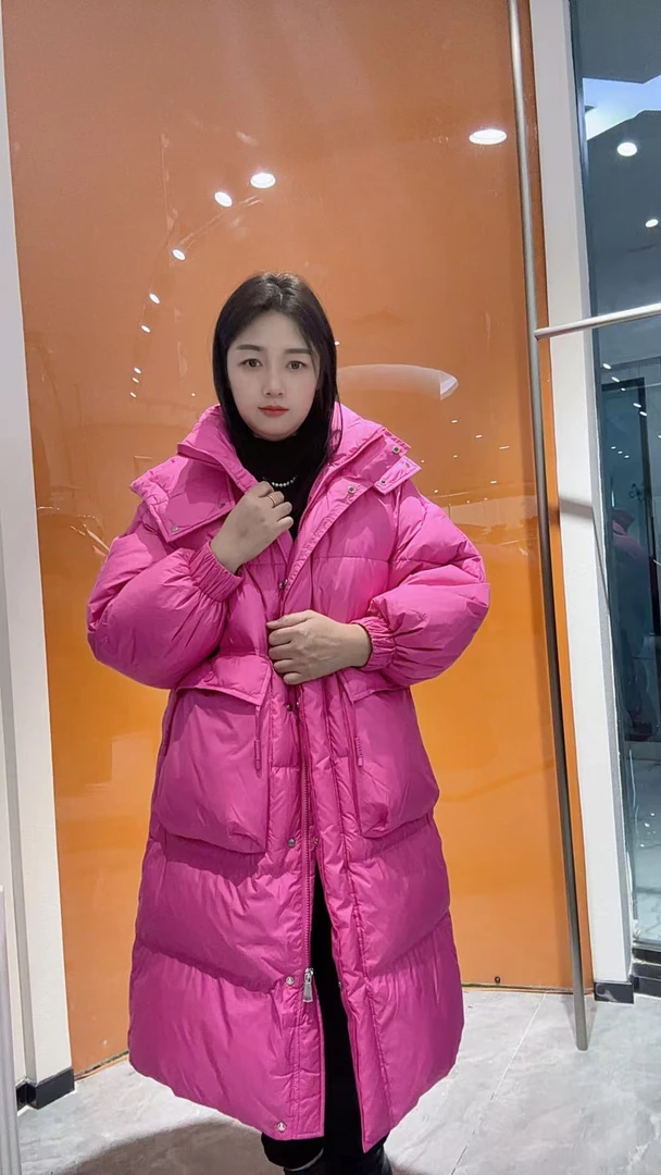 连帽拉链保暖长款女士设计师中长款羽绒