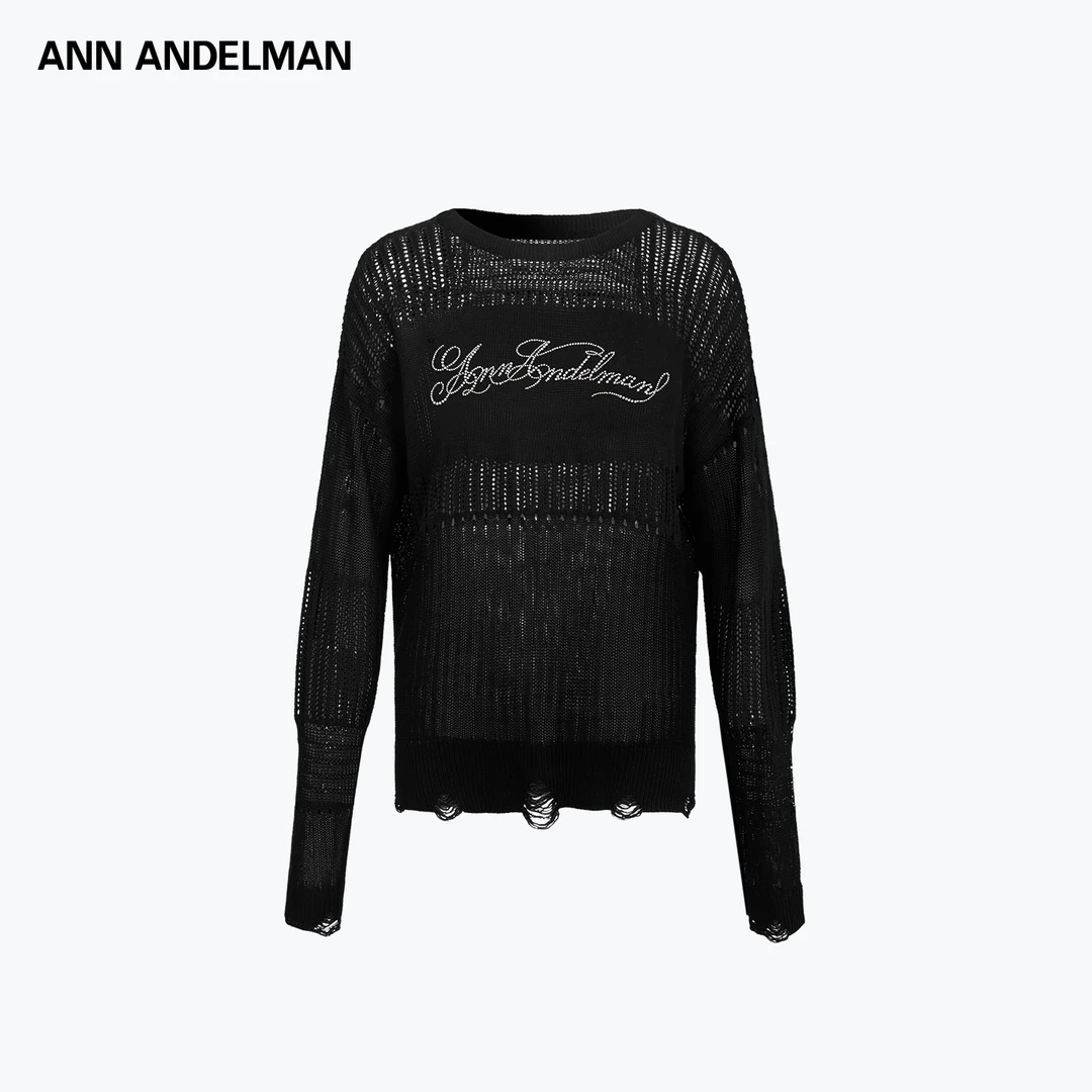 ANN ANDELMAN25秋冬镂空烫钻毛织上衣毛衫镂空衬衫蕾丝毛针织衫
