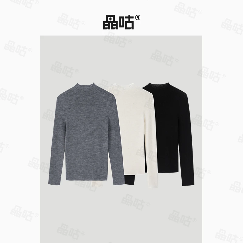 16针无缝一体100绵羊毛半高领针织内搭打底衫