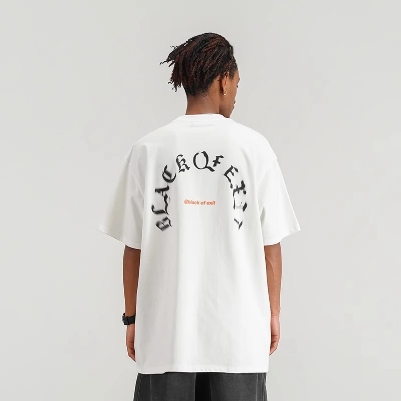 BLACK OF EXIT国潮环形幻影印花宽松T恤高街纯棉男女情侣潮牌短袖