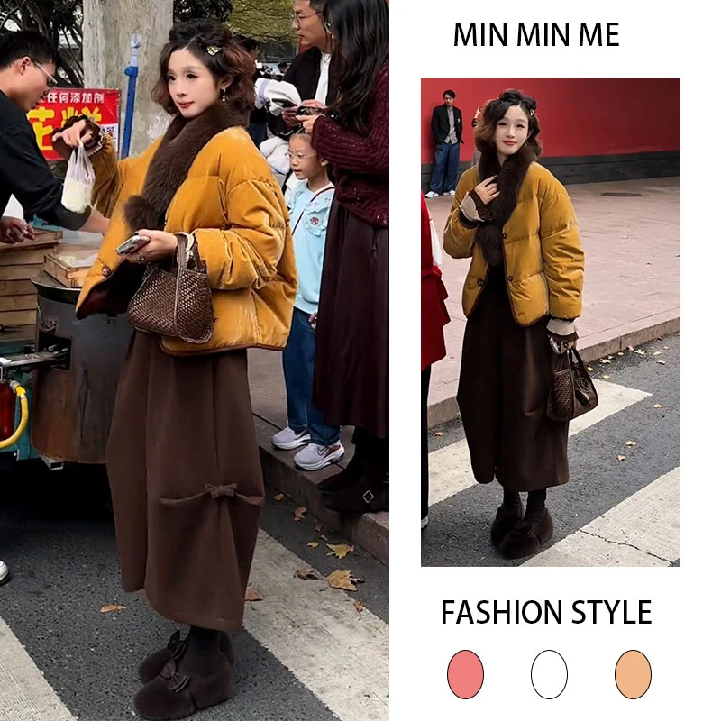 轻熟风法式韩版棉服2025秋冬季新款时尚百搭加绒休闲阔腿裤两件套