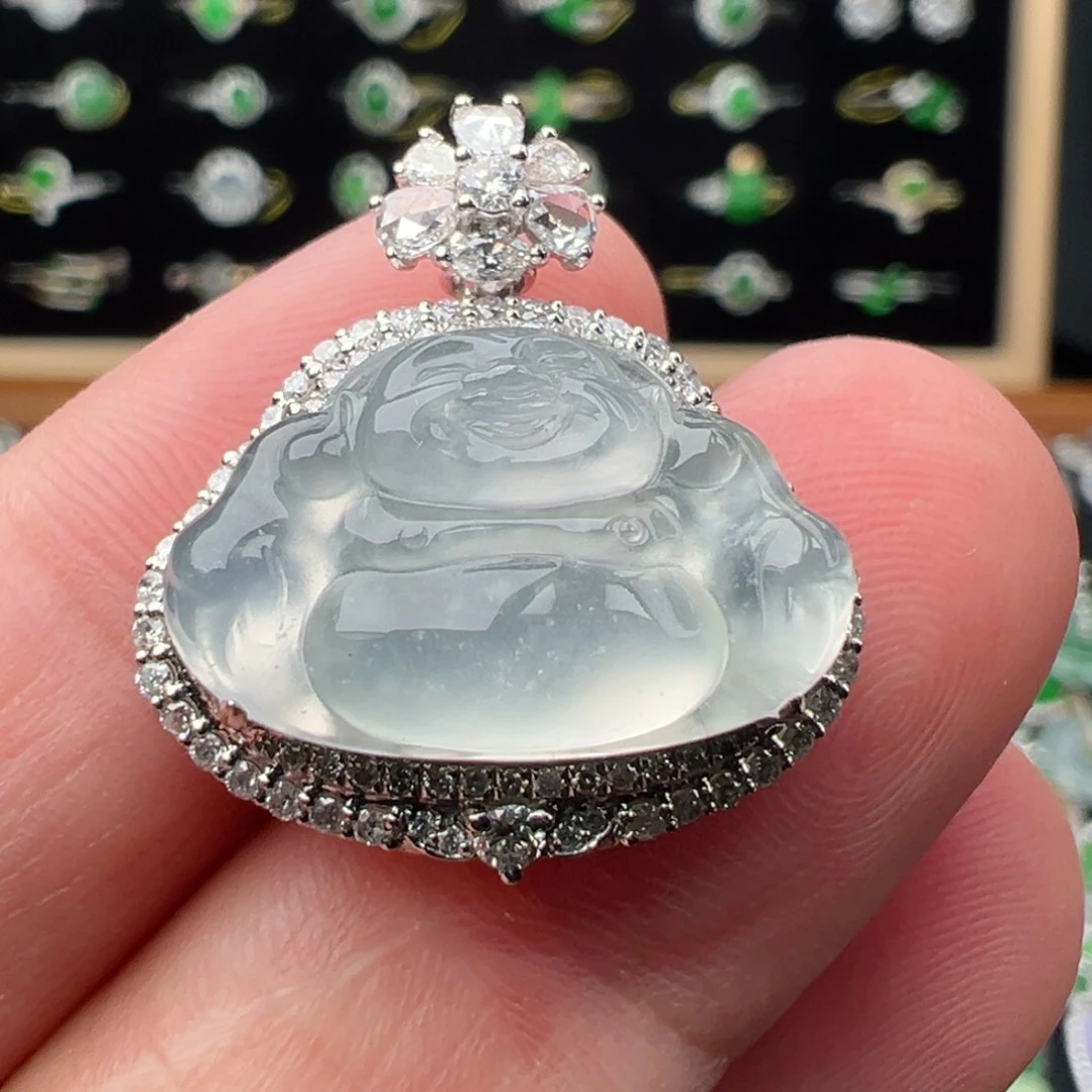 翡翠18K金镶嵌颈饰佛12.2