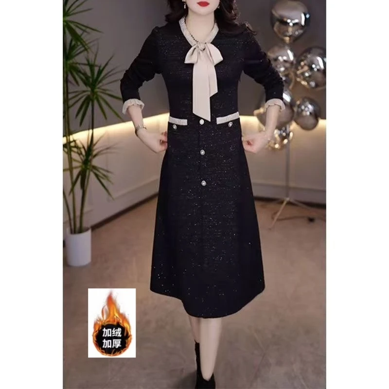 春秋款小香风连衣裙女长袖时尚2025秋装气质显瘦假两件裙子