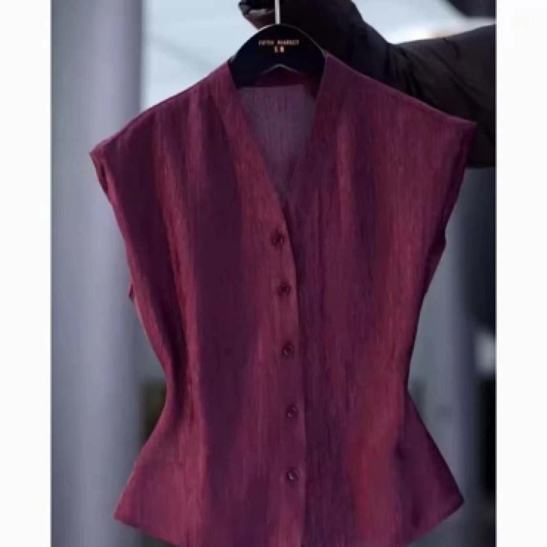 （现货）731无袖纯色夏季法式气质衬衫复古宽松时尚百搭