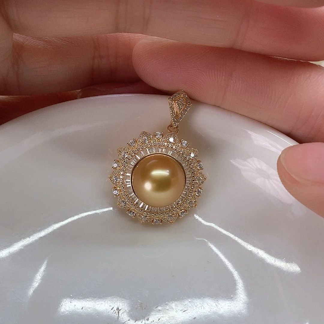 银S925镶嵌海水珍珠吊坠(不含链)