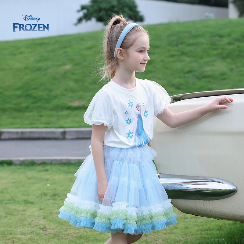 Disney/迪士尼女童半身裙2025春夏洋气时髦拼色网纱蓬蓬蛋糕短裙