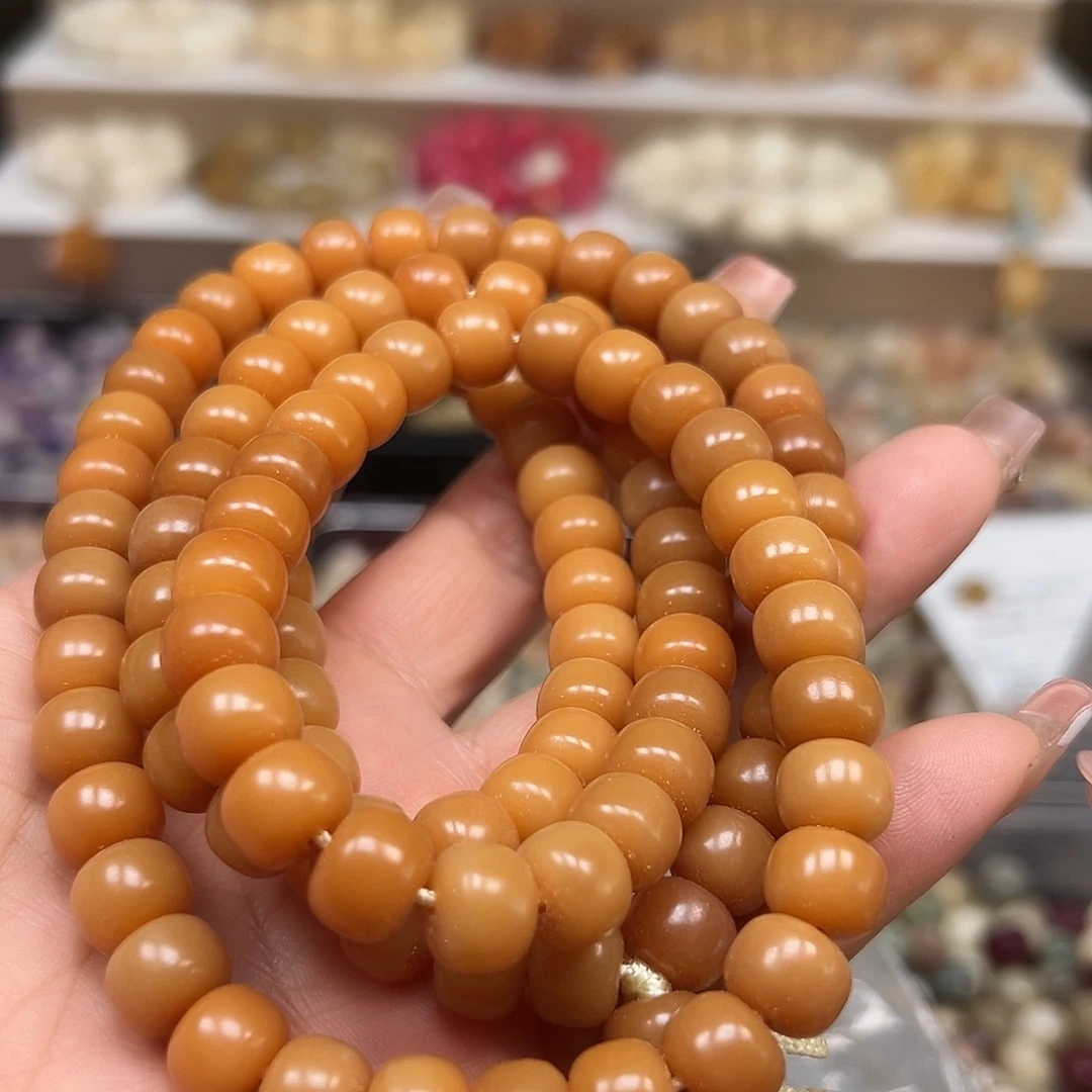 手串菩提根/象牙果卡10鸡油黄桶114颗