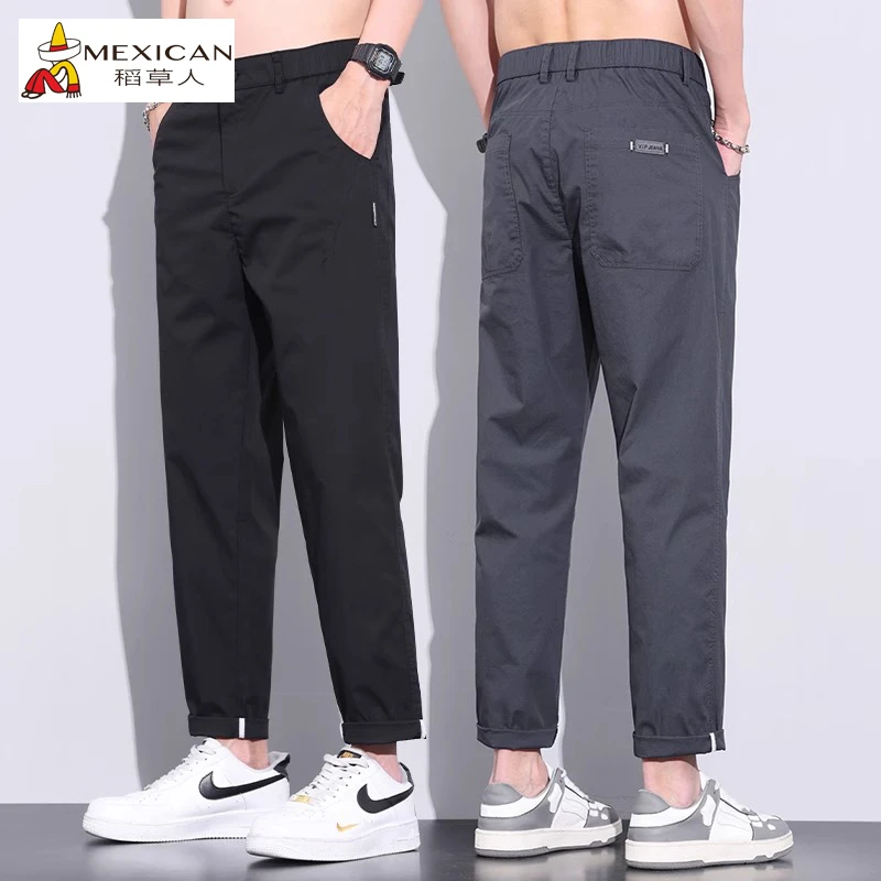 稻草人2025夏季薄款直筒锥形裤男士宽松百搭九分休闲裤工装运动裤