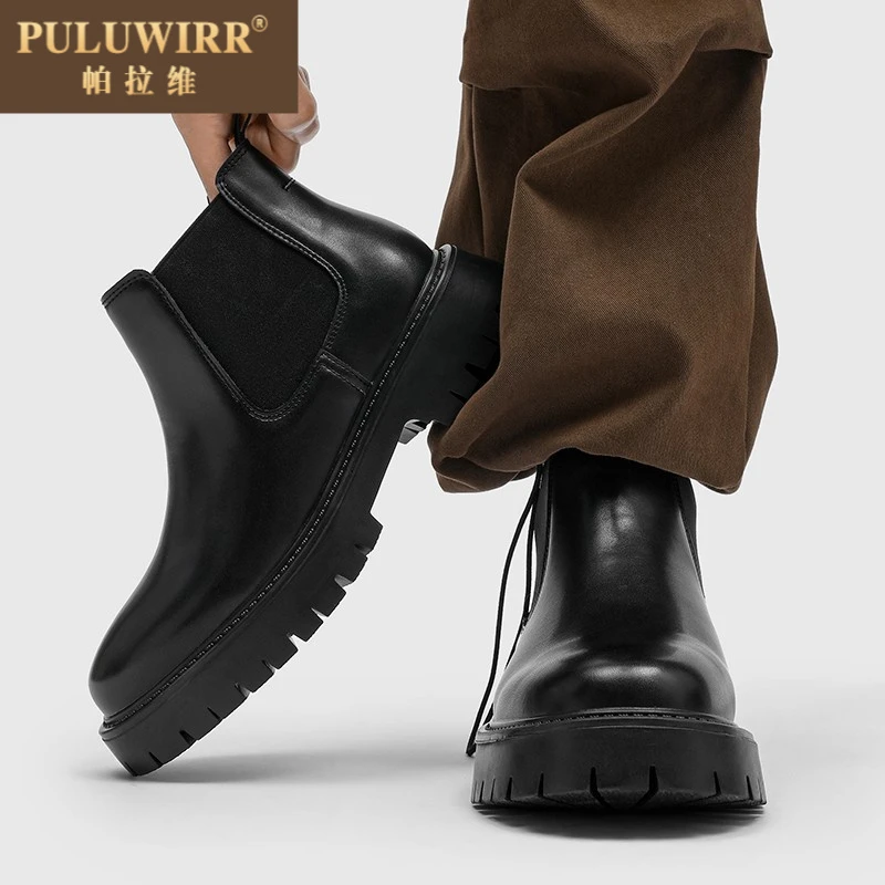 切尔西靴男款厚底增高低帮马丁靴子男士高级感中筒通勤工装皮鞋