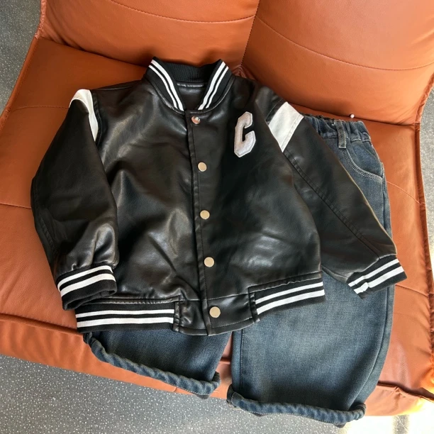 326休闲潮流男女童pu皮衣秋款