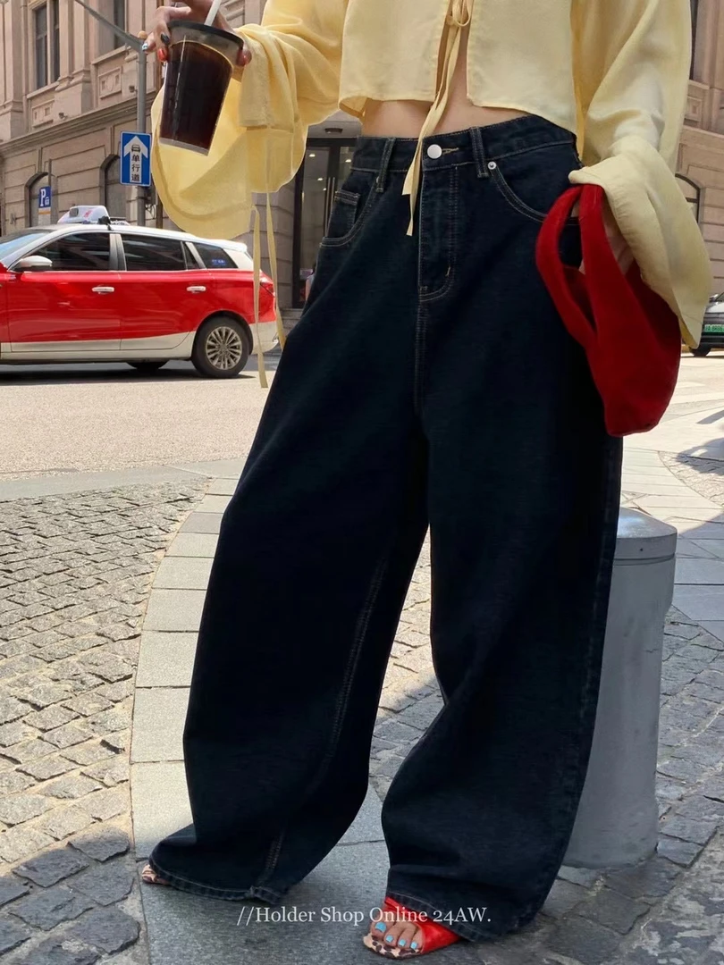 【新品上新】时尚百搭高级时髦宽松显瘦显高高腰阔腿牛仔裤