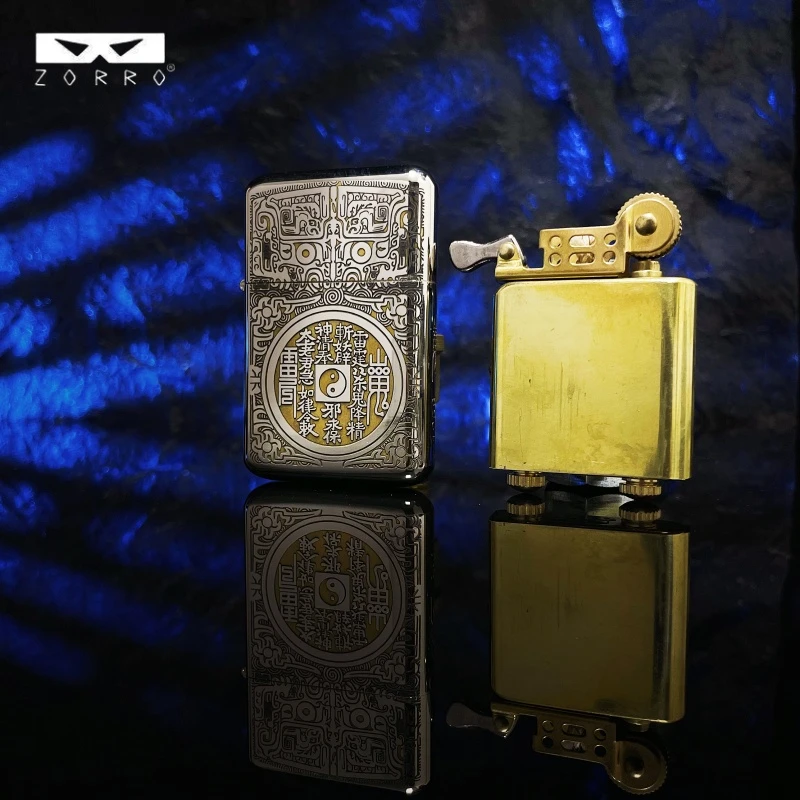 ZORRO佐罗煤油打火机790白镍精雕山鬼花钱三代定位珠机芯内胆