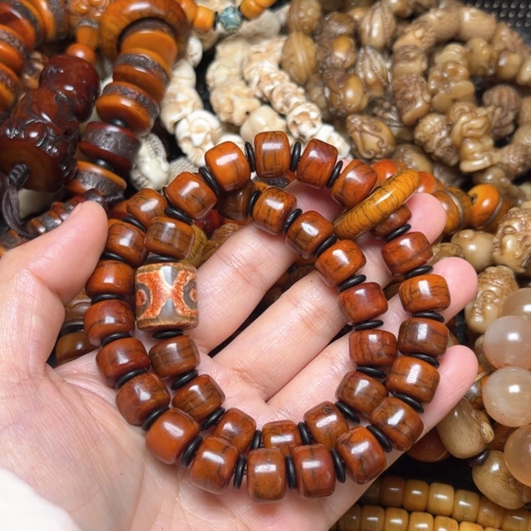 【闪购商品】牛骨手串/手链牛骨红双圈男款12×9×36颗