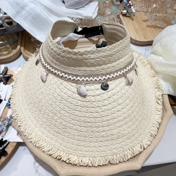 C738浅卡其草编太阳帽