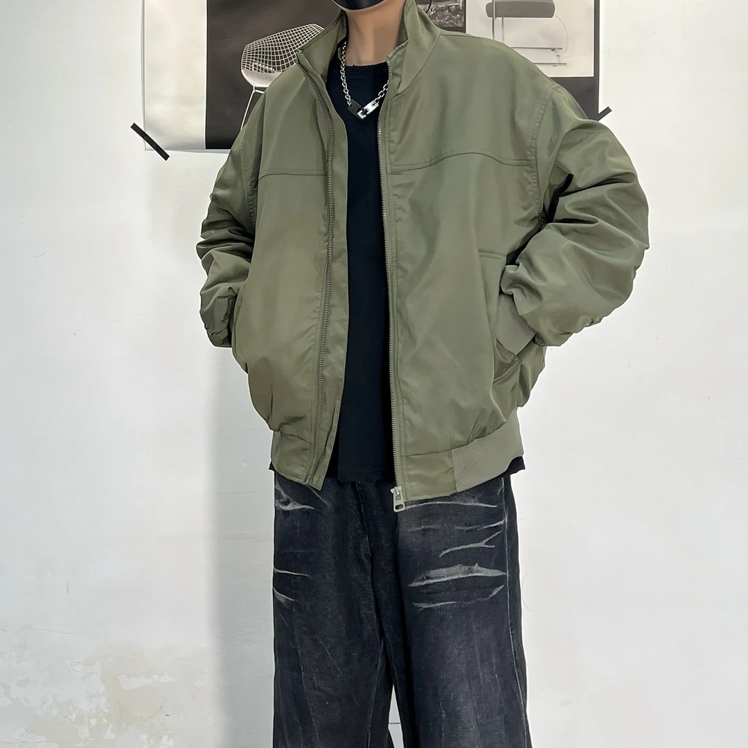 秋季美式简约休闲长袖短款夹克男士宽松立领解构时尚潮流外套上衣