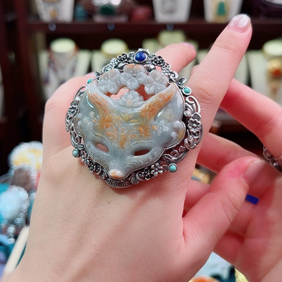 翡翠戒指银S925镶嵌戒指