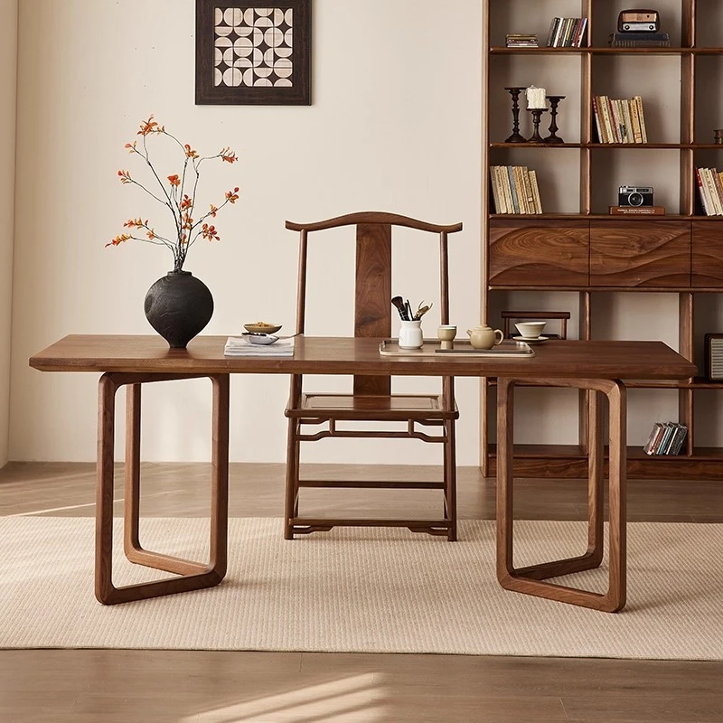 实木大板桌现代简约北美黑胡桃木茶桌书房书桌大板写字台2米原木