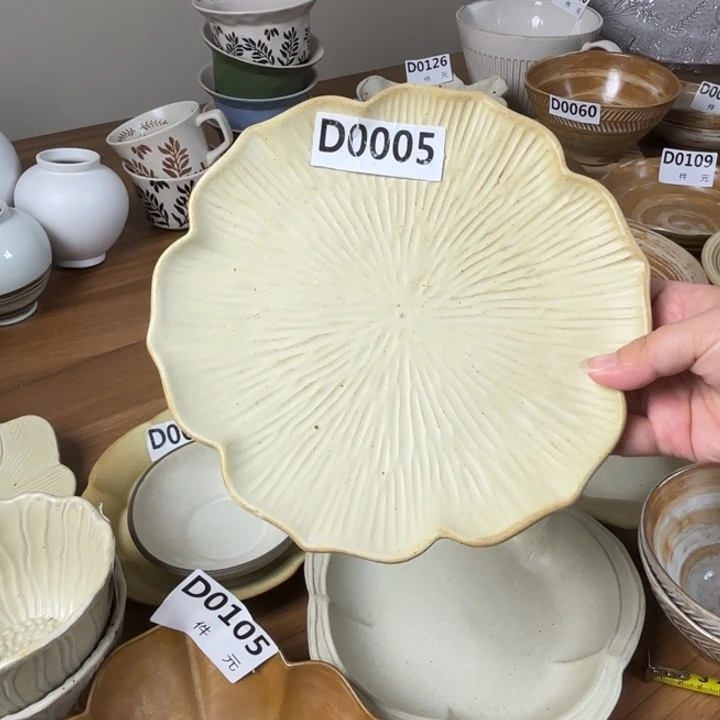 碗005粗陶花朵平盘1个装