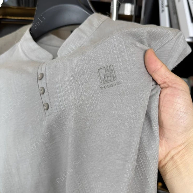 CATIA SELI（天丝凉感T恤）中式男士短袖V领仿亚麻休闲夏装上衣服