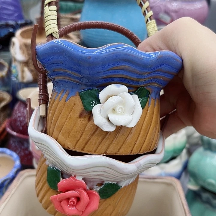 多肉绿植陶瓷花盆9.9包邮，有孔