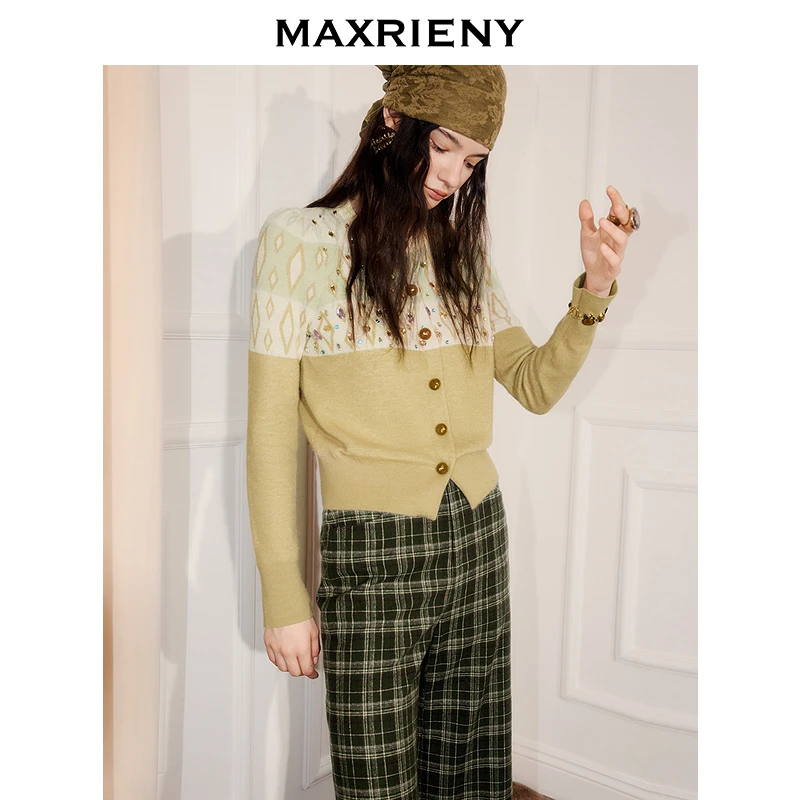 【商场同款】MAXRIENY老派少女感穿搭针织衫外套25冬miu系毛衫