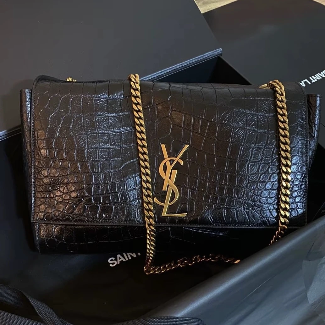 未使用 YSL/圣罗兰 黑金鳄鱼压纹kate双面包中号