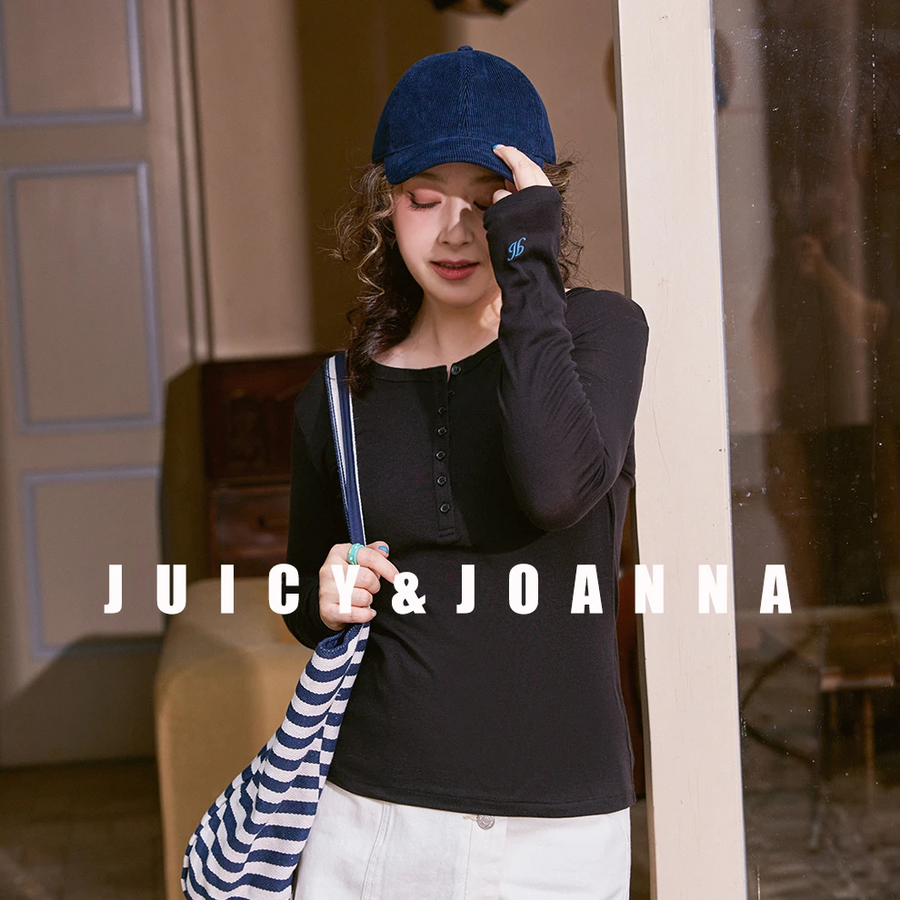 JUICY&JOANNA/橘子樱桃天丝羊毛纽扣领长袖打底衫