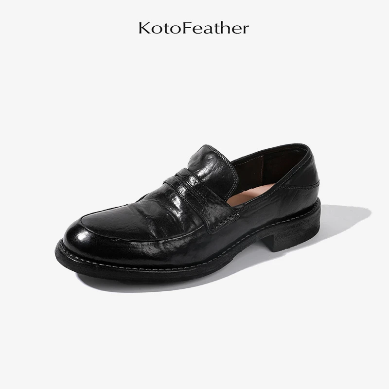 珡羽KotoFeather 商务休闲乐福鞋马皮一脚蹬英伦风男士皮鞋【森】