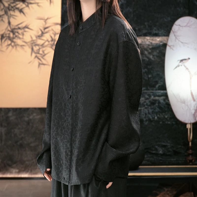 【再易】2025新款巳巳如意香云纱桑蚕丝绞罗立领衬衫上衣ZY0322S