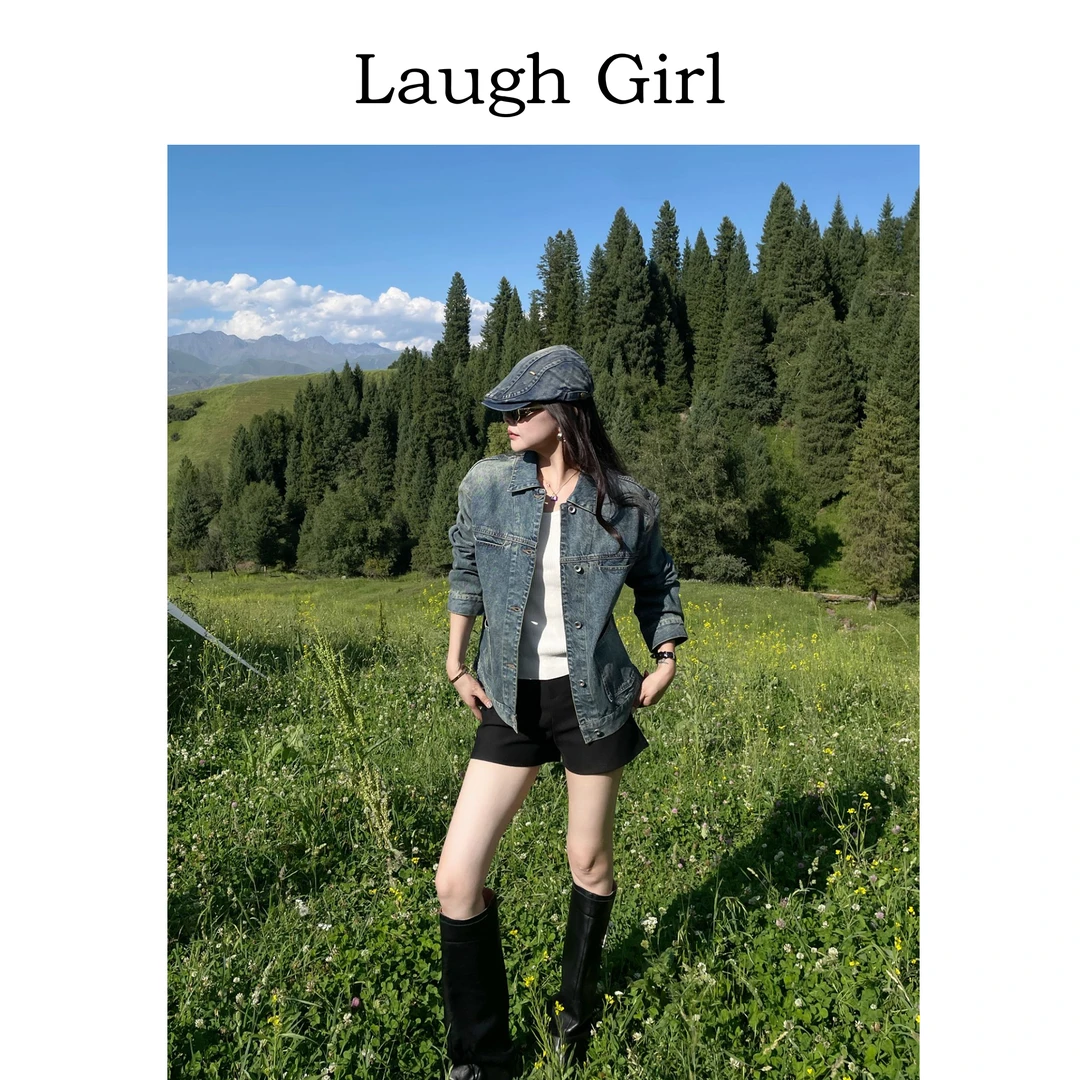 楚楚君 Laugh girl秀场同款【中性单宁】多口袋牛仔外套WL53195J