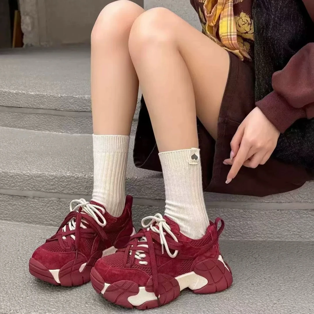 SUSU 老爹鞋女厚底系带网面透气百搭休闲运动鞋子 6689 四左6