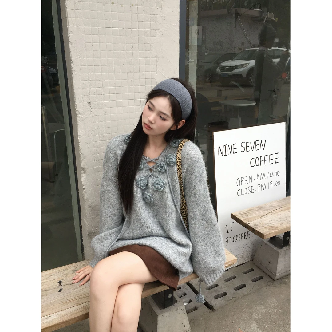 【婉er】2025秋冬 韩版设计师款网红百搭温柔系毛针织衫HSWC8320