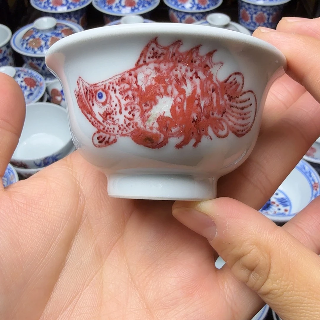 釉里红鳜鱼中压手杯