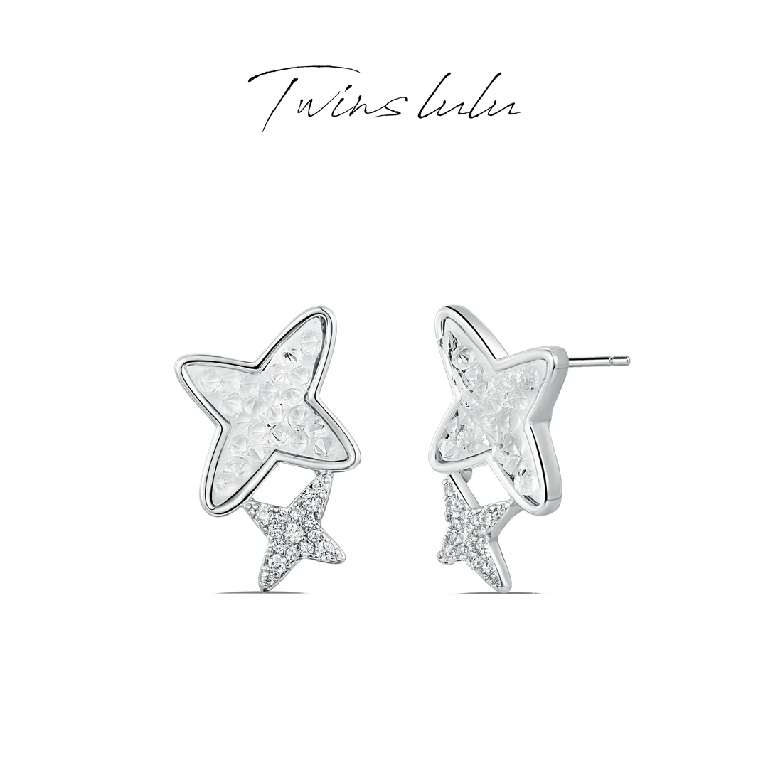 铜合金珐琅耳饰 TWINS LULU 镀k金 简约风双子星耳环TSL1026
