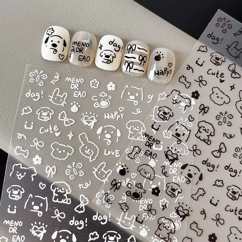 美甲网红爆款涂鸦贴纸2025年新款可爱卡通小狗猫咪指甲穿戴甲配饰