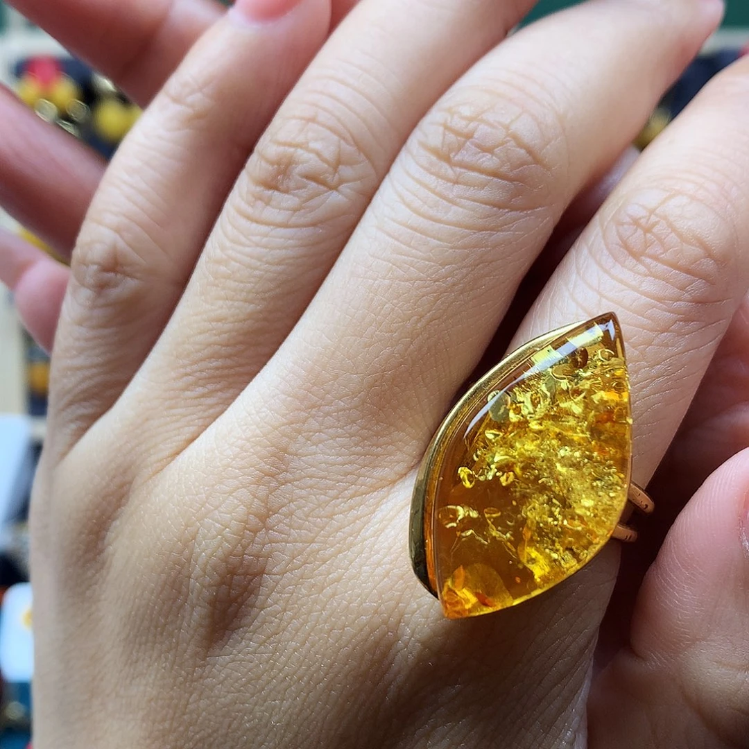 小***丁琥珀（花珀）银S925镶嵌戒指戒指