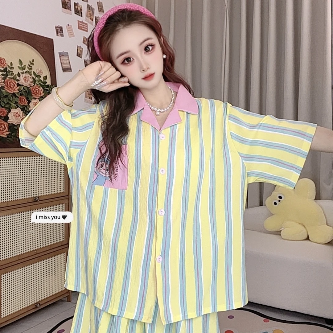 情侣三件套睡衣女夏季双短袖薄款2025新款可外穿女士家居服套装女