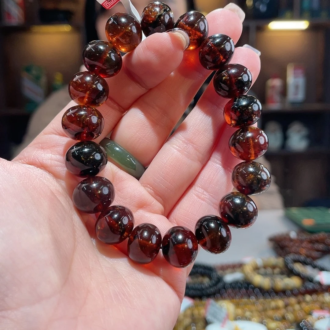 琥珀未镶嵌手链13m红