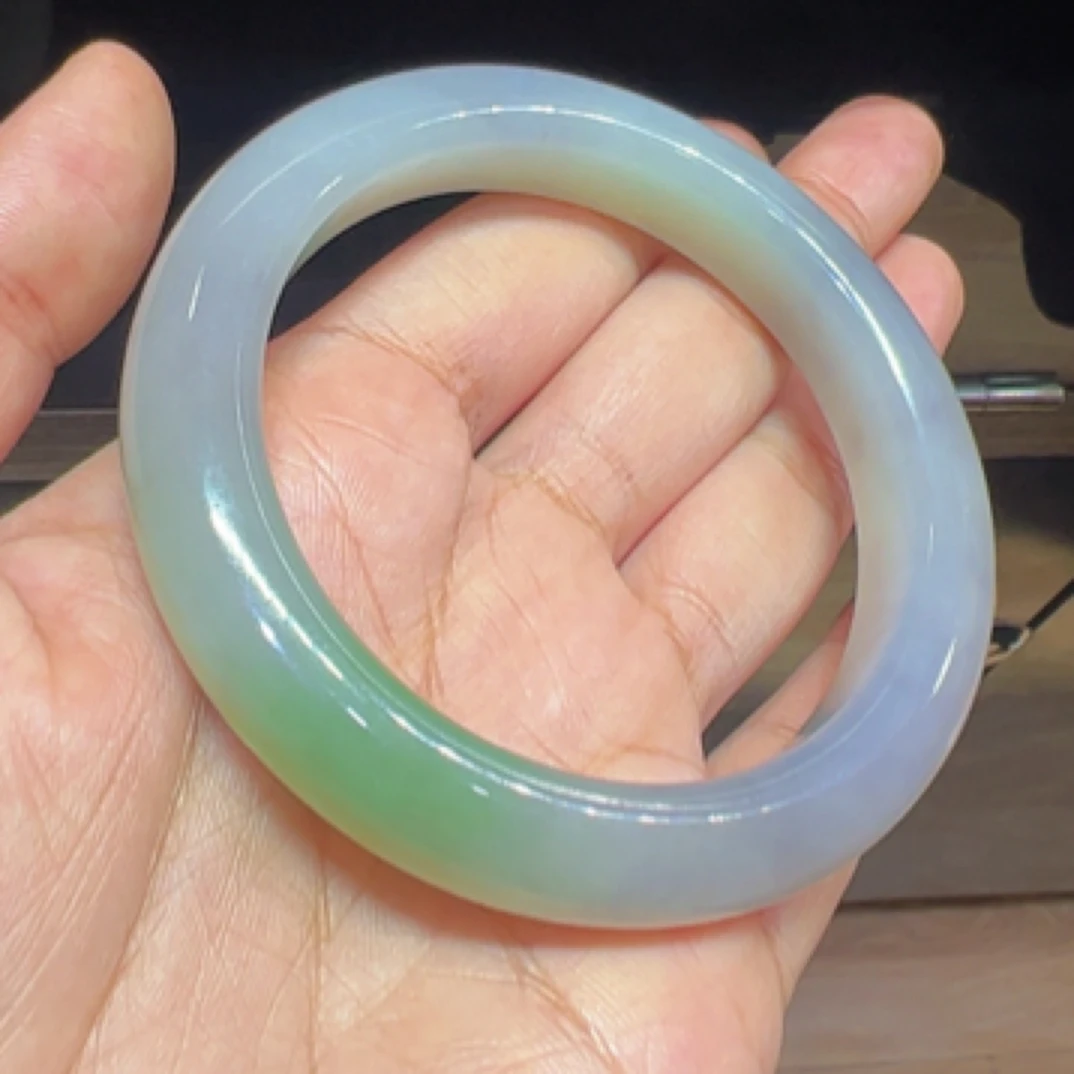 和田玉 天然 三彩 紫罗兰带翠 手镯