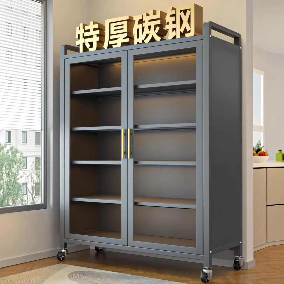 厨房双开门置物柜碳钢材质防锈防晒层高可调防尘防灰多场景收纳柜