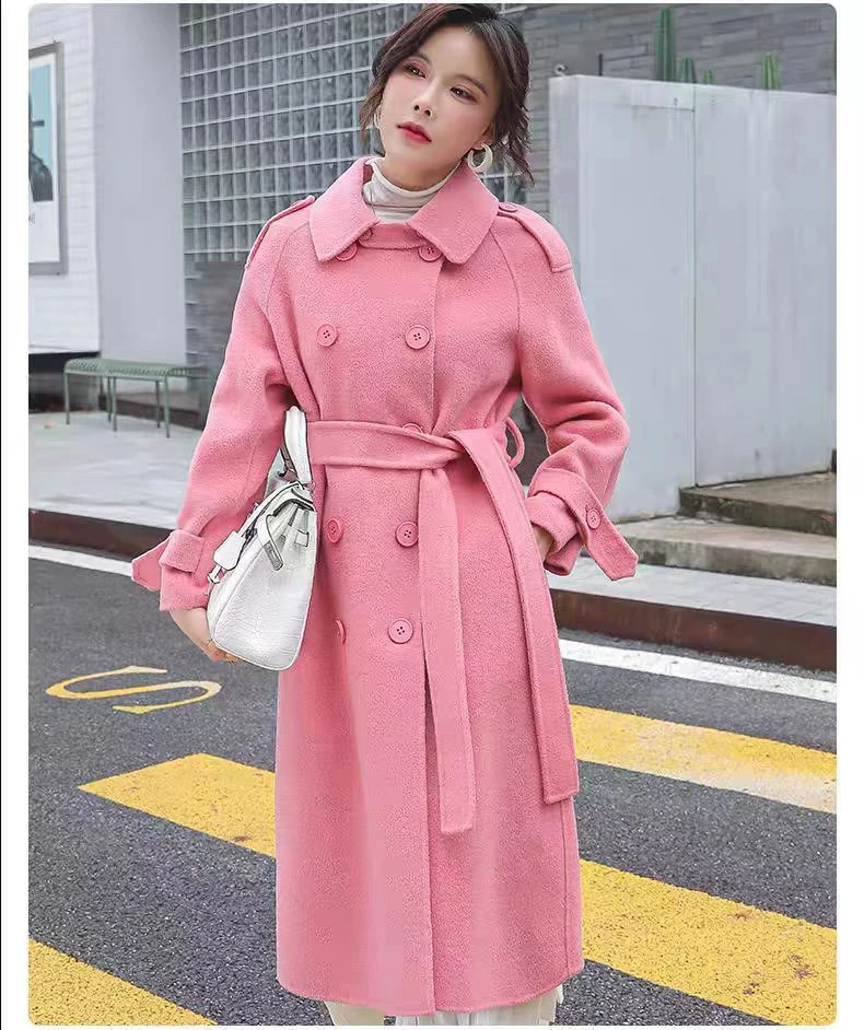 高端宽松双面呢大衣女秋冬新款气质呢子毛呢外套中长款大衣T83032
